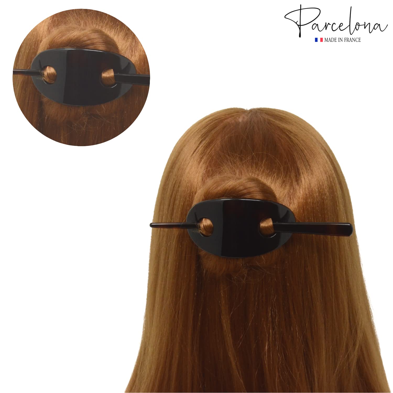 Parcelona French Classic Oval Brown Tortoise Shell Bun Cover Holder Hair Slider Pin Thru Hair Barrette Clip with Stick - Image 4