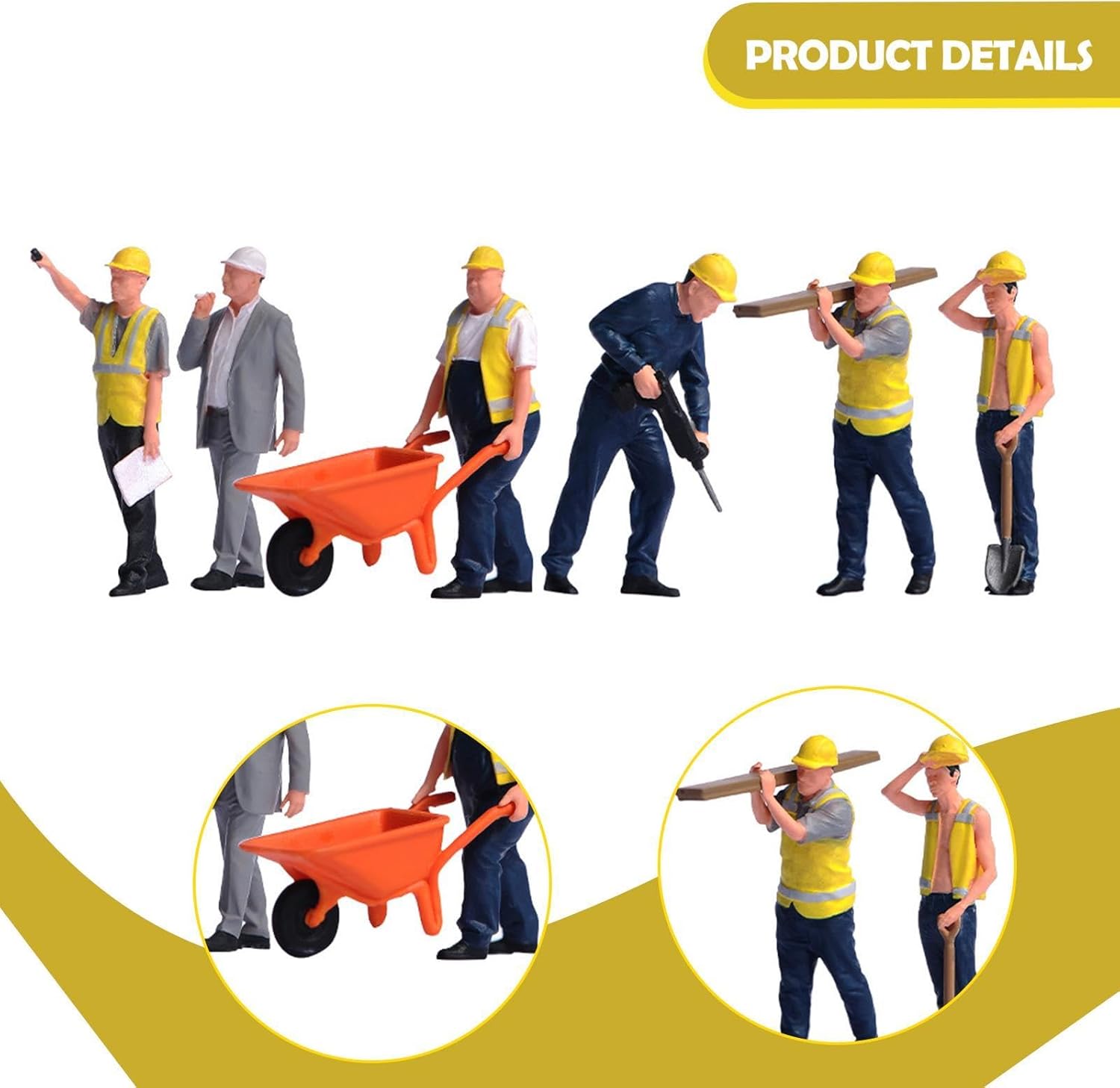 6 Miniature Figures, Painted Model, Construction Worker Figure, Diorama, Figure, Resin Material, Suitable for Display, Style B