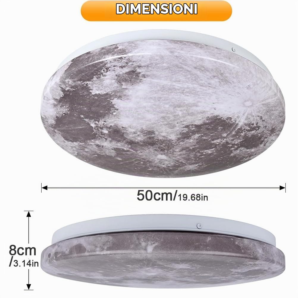 Plafoniera a LED a forma di luna, design moderno, dimmerabile, 3D, lampada da parete, con telecomando, per camera da letto, cameretta dei bambini (motivo mensile, 50 cm)