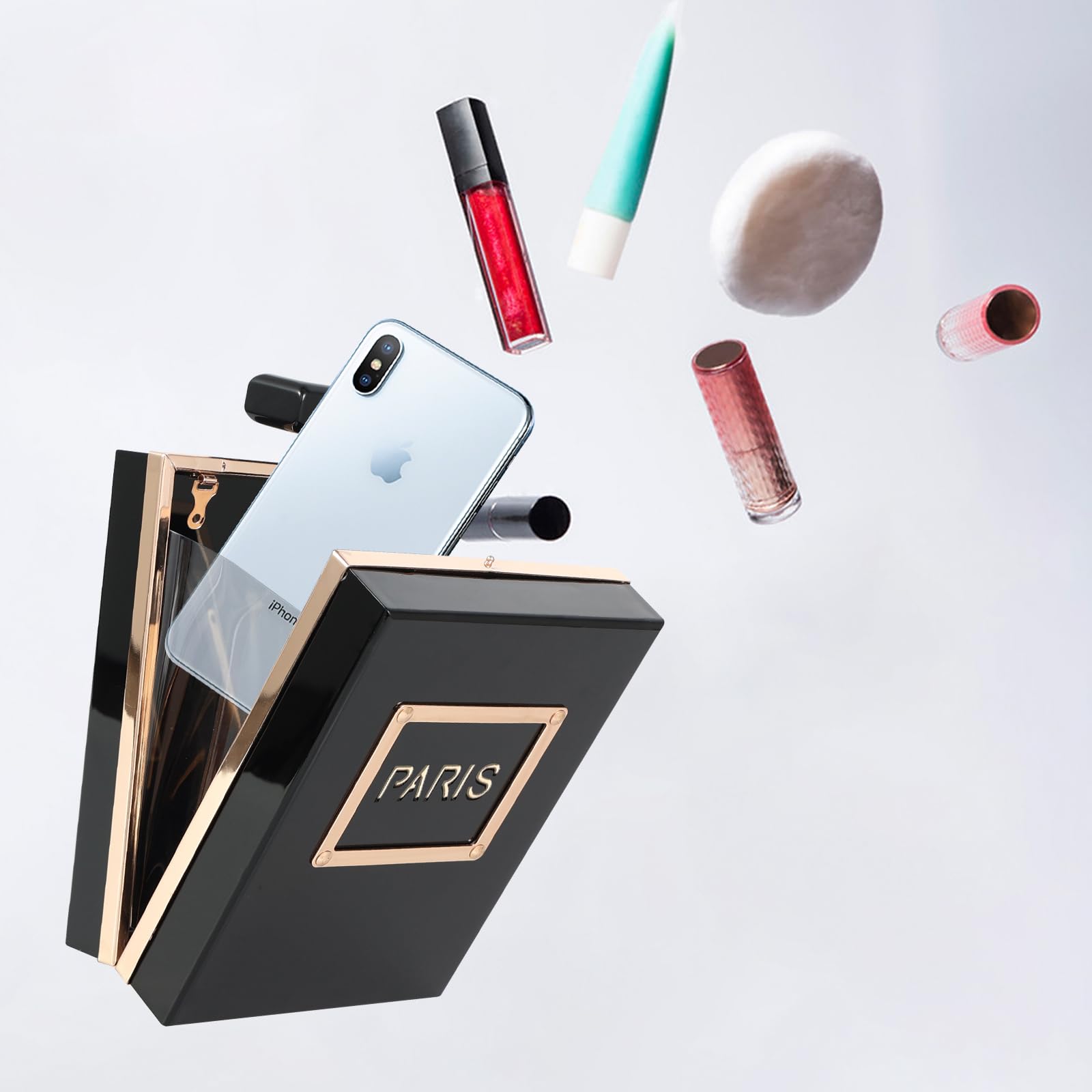 WJCD Sac à main pour femme en acrylique noir en forme de parfum