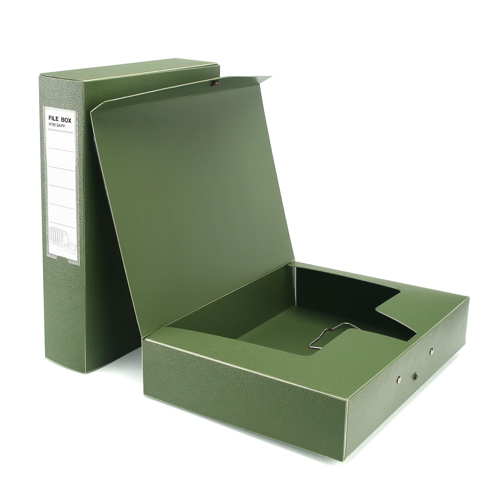 HUA JIE A4-Aufbewahrungsboxen, Archiv-Box, 65 mm Rücken, Aufbewahrungsbox für Dokumente, mit Metallclip, für Büro, Schule, Grün, 2 Stück