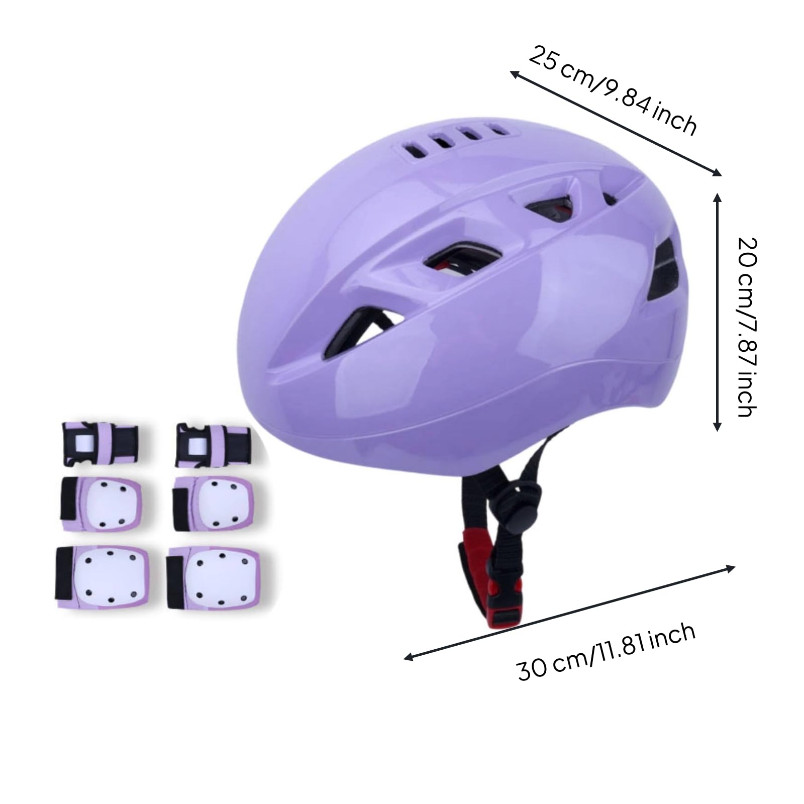 perfk Children Equipment Casco Protezioni Set Ginocchiere Gomitiere Polsiere Materiale PC Traspirante Assorbimento Urti Regolabile Adatto per Pattinaggio , 亮紫色头盔+紫白海龟护具 , L码【120-180斤】