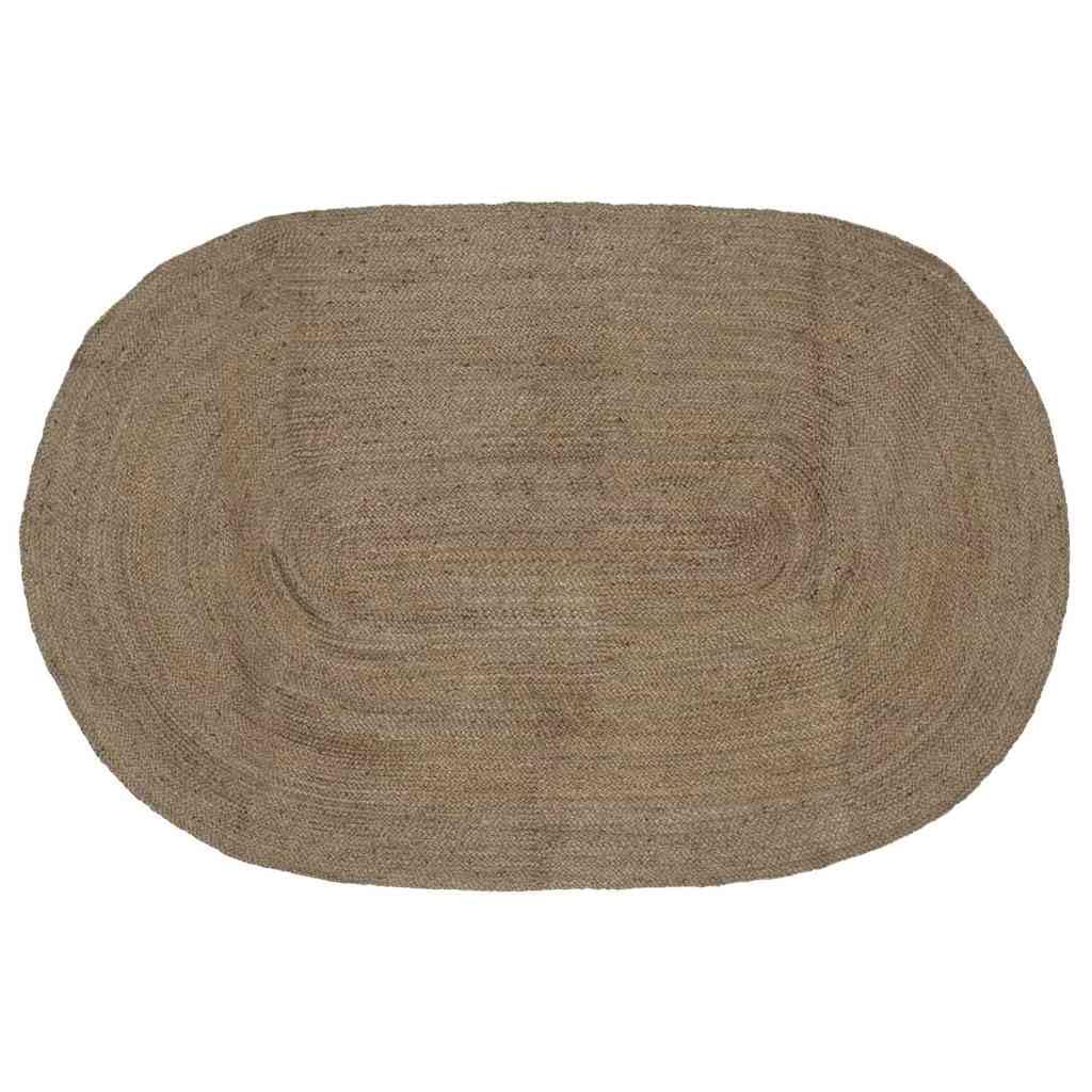 Tapis de surface gris fait main en jute naturelle tressée au design moderne ovale