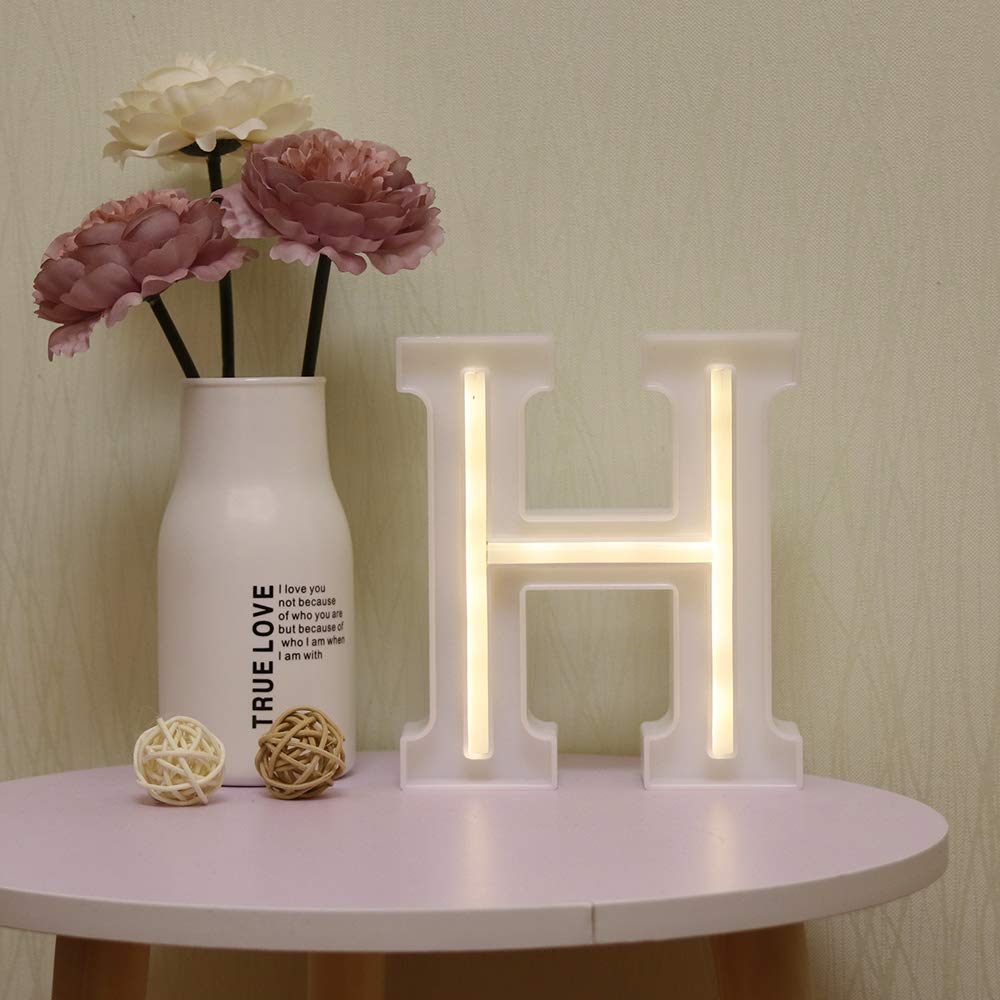 GUOCHENG LED Neon Letter Lights Alphabet Light Up Letter Sign Battery&USB Power Marquee Neon Letter Lights for Christmas Wedding Home Party Decoration H