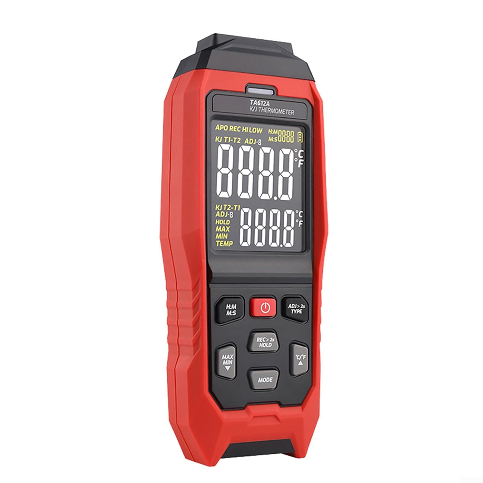 TA612A Digitales Thermometer K/J Typ mit USB-C, Temperaturmesser -200 bis 1372°C, Datenlogger für 9999 Werte, Alarmfunktion, tragbar für Industrie und Labor