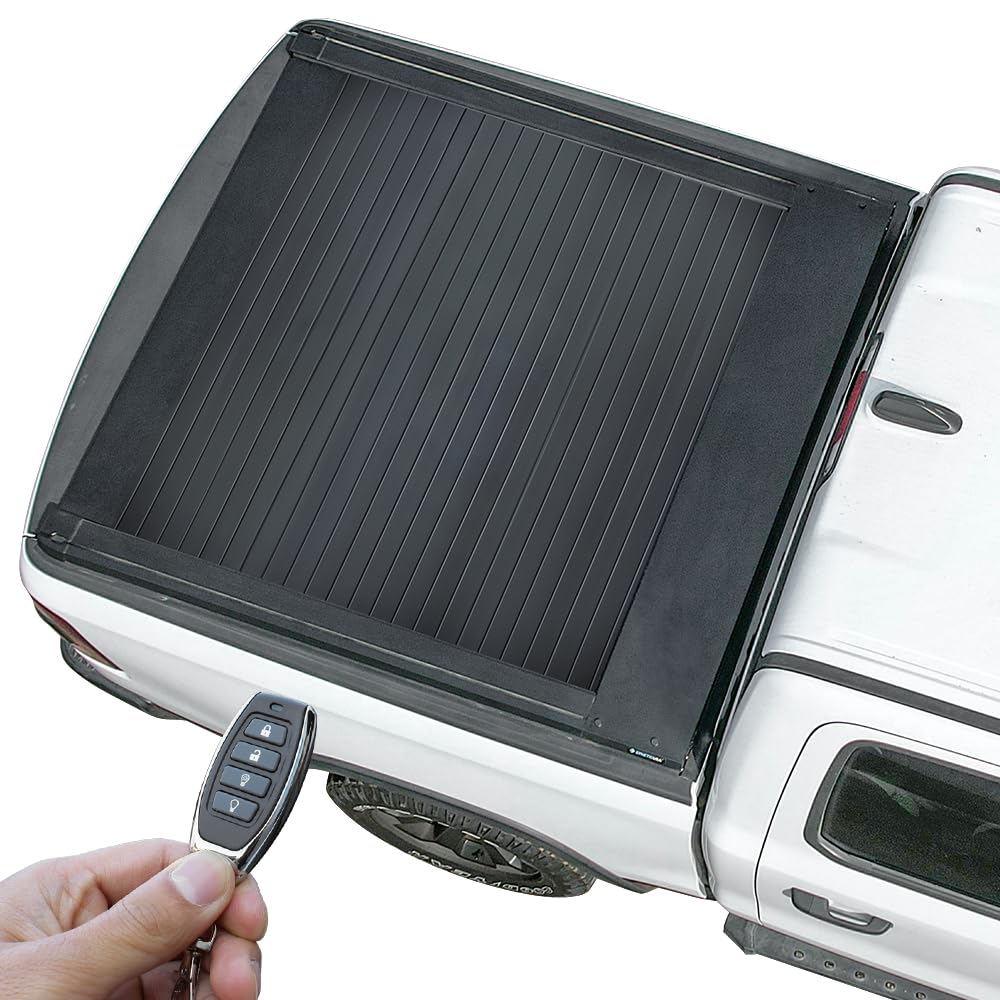 Syneticusa Retractable Hard Tonneau Cover Fits 2014-2024 Chevy Silverado/GMC Sierra 1500 5'8" (69.9”) Truck Bed Matte Black Aluminum Low Profile Off Road (Retractable, Matte Black, Remote Retract)