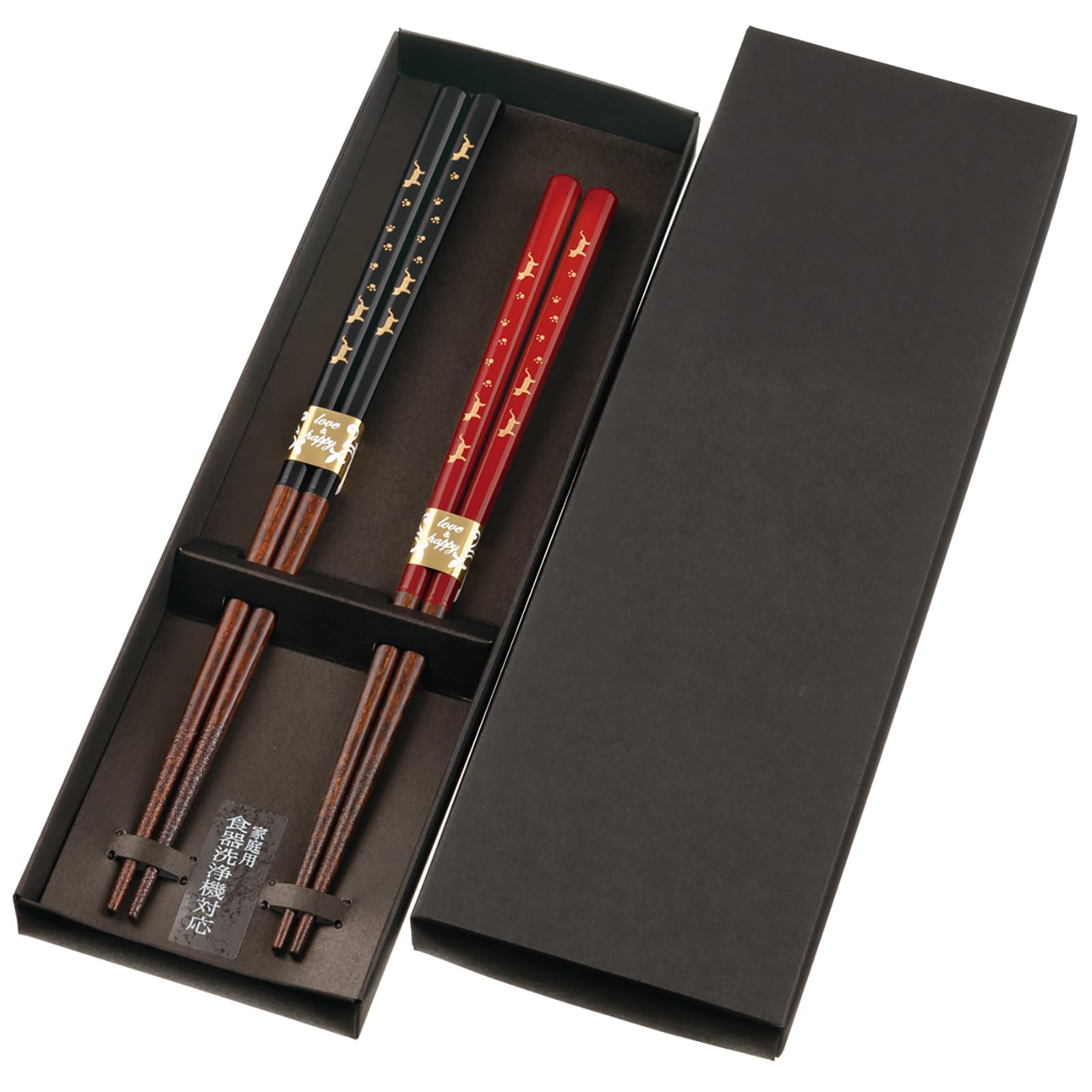 サンライフ 箸 夫婦箸 食洗機対応 2膳 ペア セット 23cm / 21cm 天丸猫さんぽ 父の日 母の日 敬老の日 ギフト 黒 / 赤 日本製 S-03893