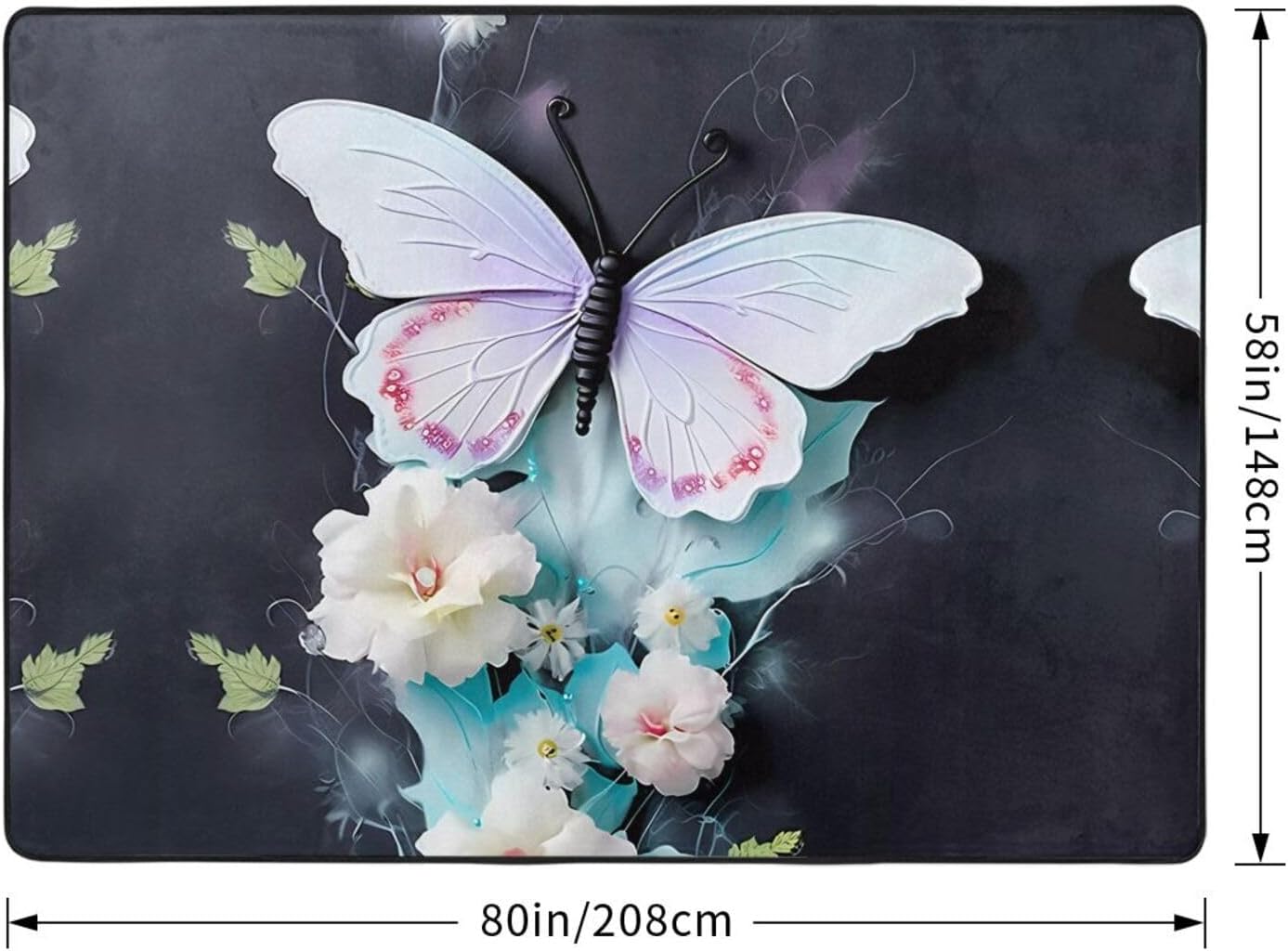 White Butterfly Printed Flannel Floor mat 80x58 inches for Bedroom, Living Room, Study Room Decorative Carpet