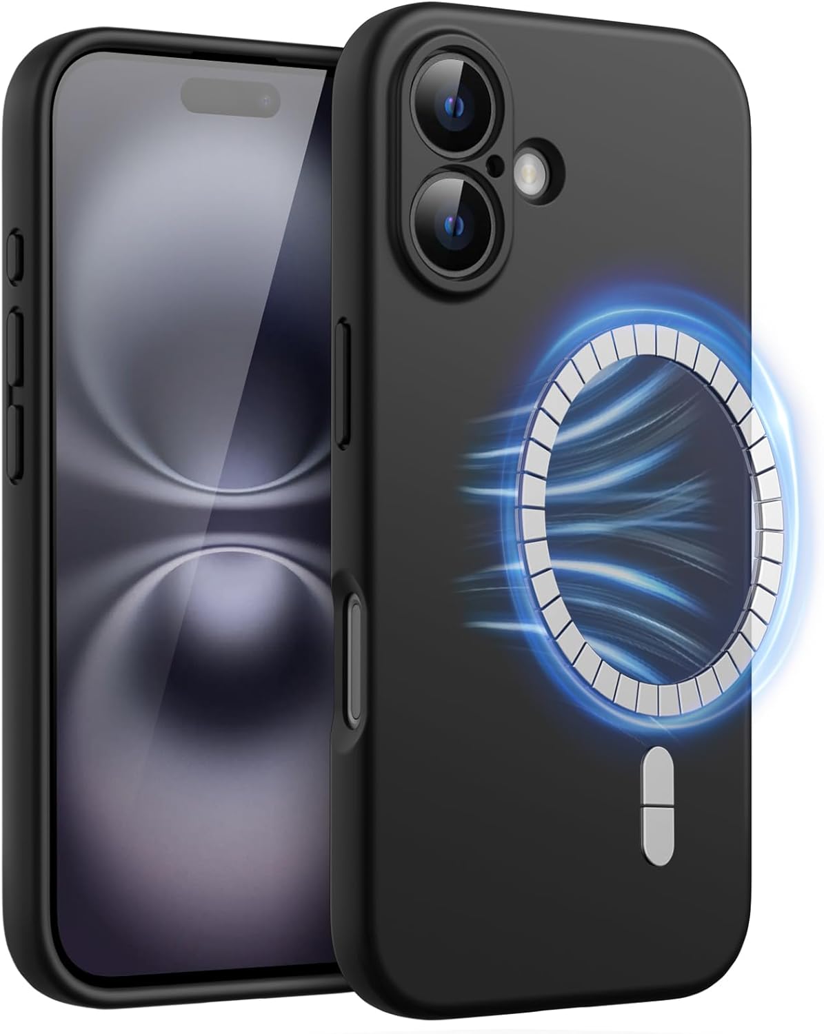 JETech Magnetic Silicone Case for iPhone 16 6.1-Inch, Compatible with MagSafe, Silky Soft Touch, Shock Absorbing Phone Cover with Camera Lens Full Protection (Black)