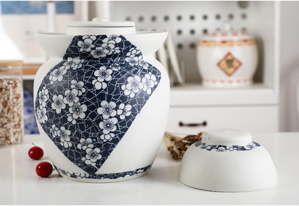 White Traditional Chinese Porcelain Pickle Jar, Ceramic Fermentation Crock Pickling Pot,Fermenting Jar with Water Seal Airlock Lid Stoneware Fermenter for Kimchi 7KG