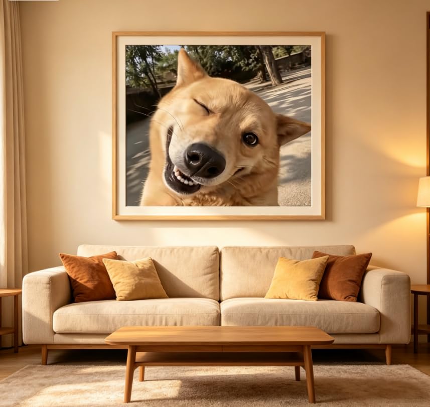 Nosudikr Modernes, niedliches Shiba Inu Wandbild-Poster, lustiges Hunde-Poster-Kunstwerk für Schlafzimmer, Büro, Eingangsbereich, Wohnzimmer (50x70cm/Innenrahmen)