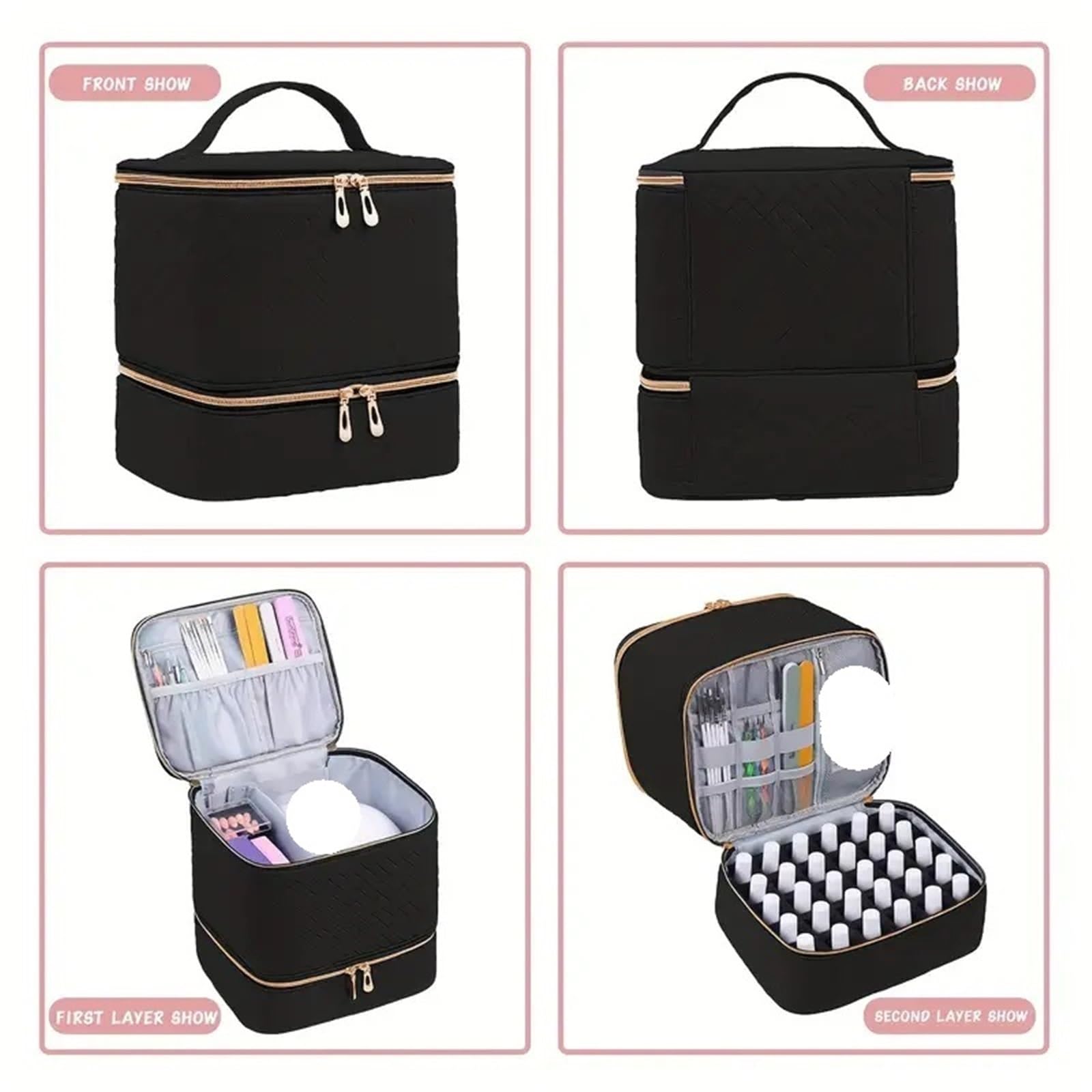 Nagellack Aufbewahrung Tasche Kapazität Nagellack-Aufbewahrungstasche, doppellagige Aufbewahrungstasche zur Nagelverbesserung, bietet Platz for Halterungslampen und 30 Flaschen Nagellack(Color5)