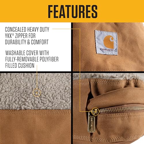 Carhartt Firm Duck-Hundebett, strapazierfähiges Canvas-Haustierbett mit wasserabweisender Schale, Carhartt Brown mit Sherpa-Top, Größe M