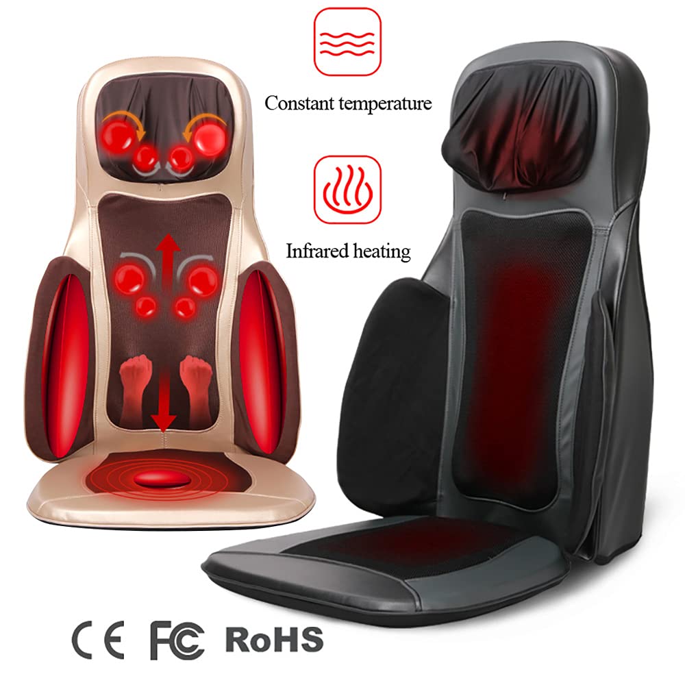 Cojín de masaje Shiatsu para asiento de masaje para espalda y cuello, 70 W, 3 tipos de masaje de espalda, cuello y espalda, función de calor de espalda, altura ajustable (negro)