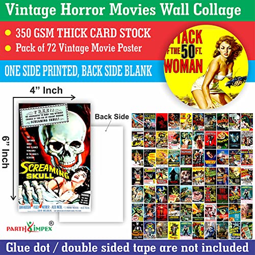 72Pcs Vintage Horror Monster Movie Posters Wall Collage Kit - Classic Scary Movies Old Cinema Aesthetic Pictures For Retro Home Theater Room Creepy Gothic Goth Art Decor - Gift For Horror Fans - 4 X 6 #TOP1