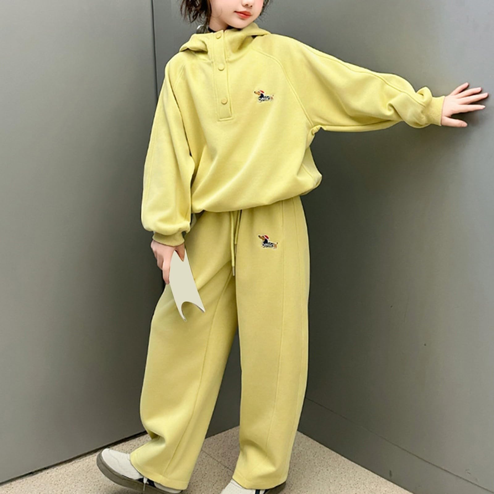 Conjunto de chándal con capucha y pierna ancha para niñas