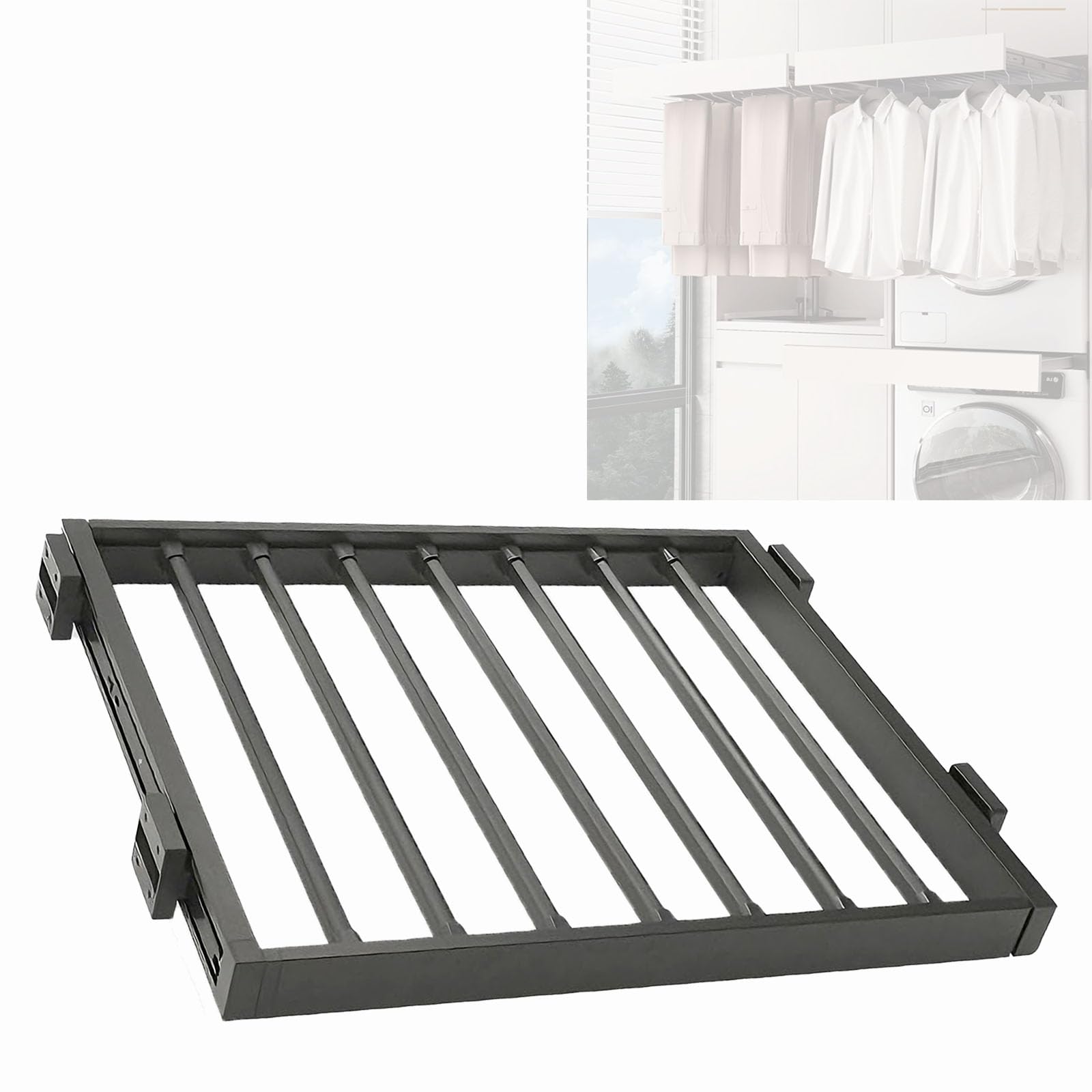 Hidden Drying Rack Pull Out Pants Drawer,Closet Pull Out Trousers Rack,Retractable with One-Touch Release Rail,Space Saving Under Cabinet Organi(Size:W：61-66cm(24.01-25.98 in),Color:D：49cm (19.29in))