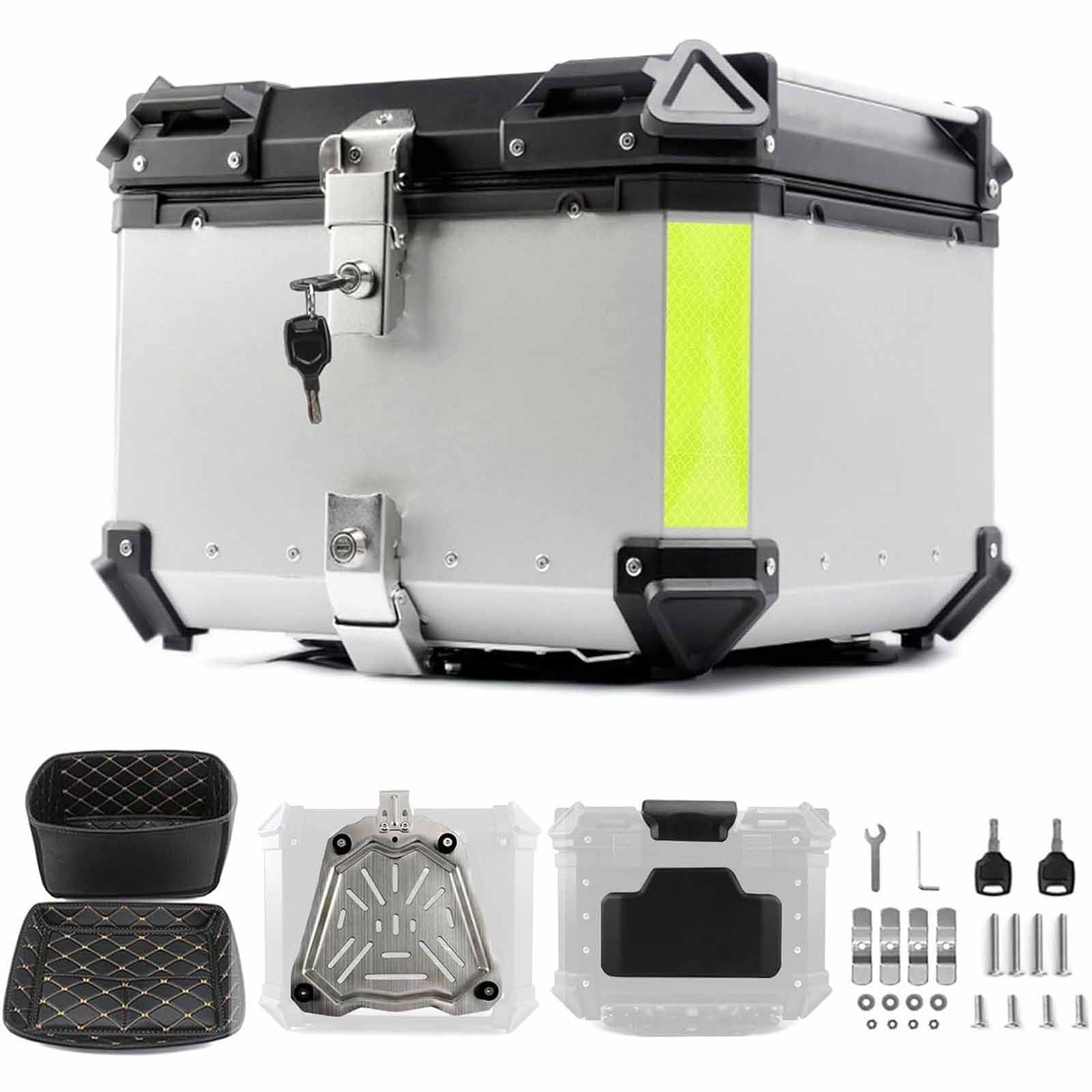 PixCy Top Case Moto Valise Moto en Aluminium Coffre De Moto étanche 28l 36l 45l 55l 65l 80l 100l Motocyclette Topcase pour Scooter Roller Moto Quad,Silver-36L