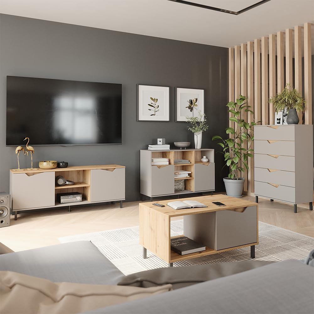 Vicco Aparador Marelle, Roble grisáceo/Artesano, 120 x 81.3 cm | con 2 puertas, para guardar ropa, libros o artículos del hogar