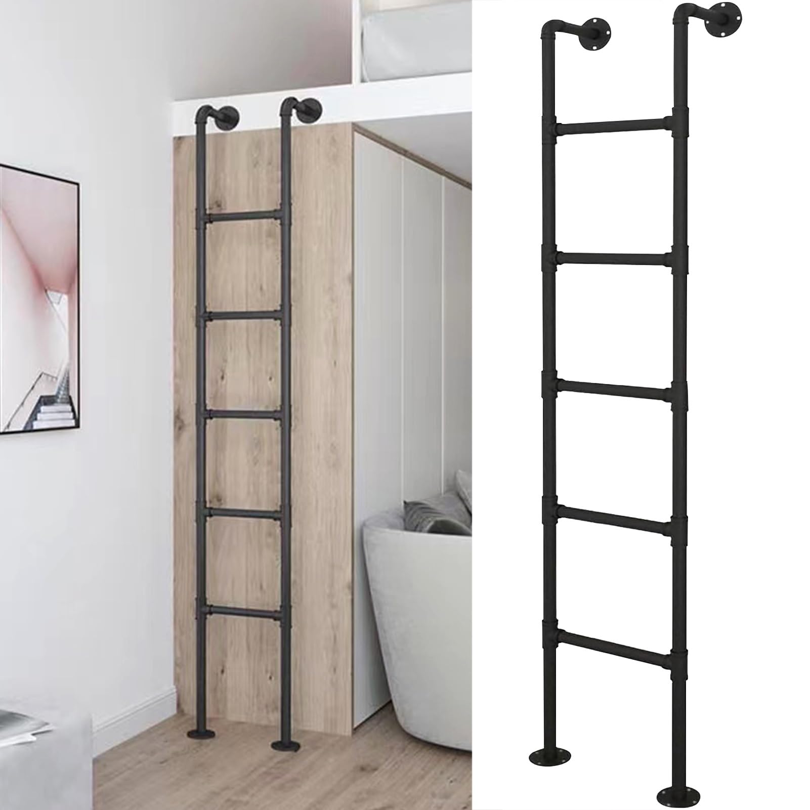 GJMSSMY Interior Bunk Bed Ladder Wall Mounted Metal Step Ladder Attic Stairs Basement Egress Ladders Space-Saving Climb Ladders for Home Loft(260cm/102in)