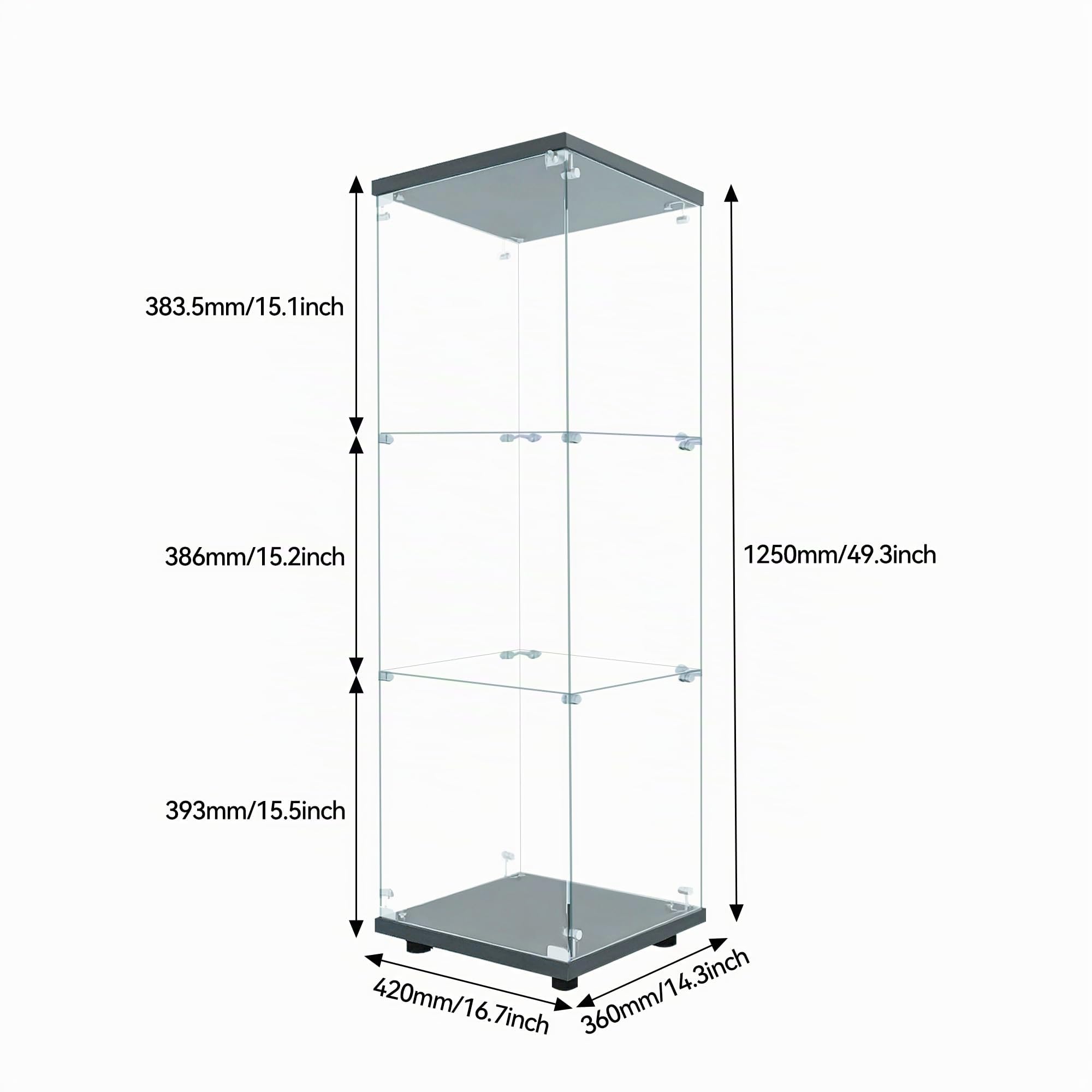 KeepGoon Moderner Sammlerschrank aus Glas, dreischichtig, Glasvitrine mit 3 Einlegeböden und 1 Türen, mit LED-Beleuchtung, geeignet für Wohnzimmer, Schlafzimmer, Büro, Schwarz