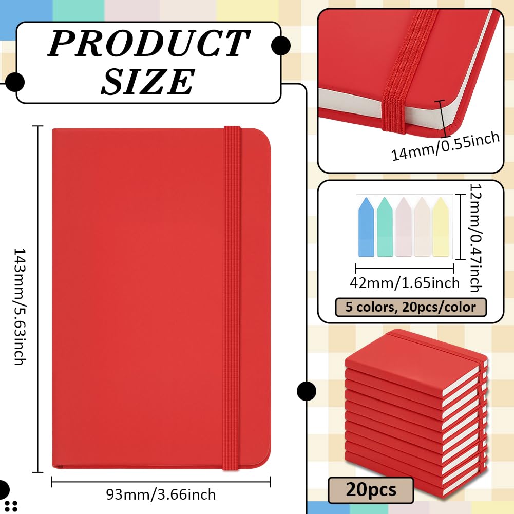 20 confezioni di piccoli quaderni A6 9,3x14,3 cm, grandi quaderni con copertina rigida, piccoli quaderni, mini quaderno, quaderni da tasca, confezione grande con elastico per forniture per