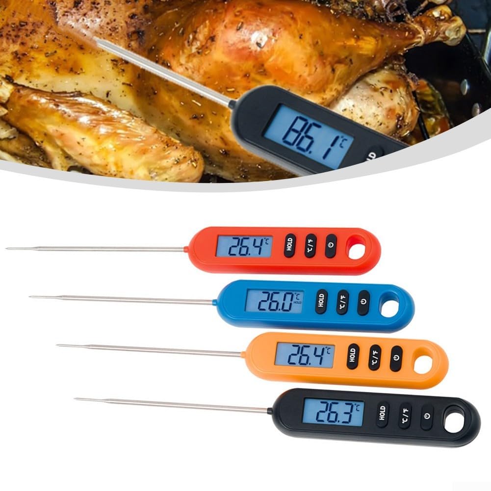 Termómetro digital para alimentos con sonda de 130 mm de rango de -50 °C a 300 °C, conmutable a °C/° F, función de retención y retroiluminación para cocina, carne, leche (azul)