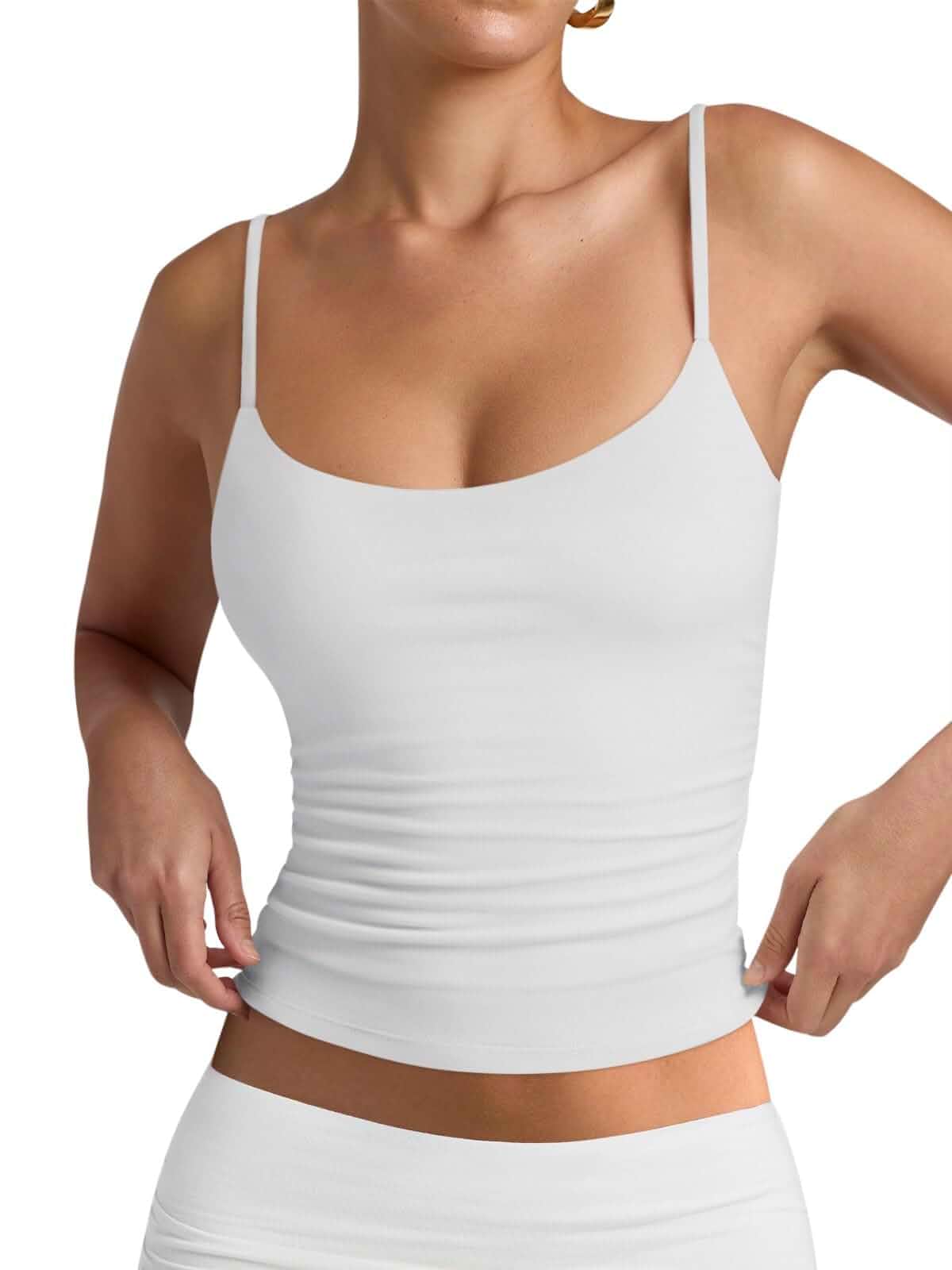 PINKMSTYLE Women's Basic Double Lined Scoop Neck Tank Tops Summer Cami Top Adjustable Spaghetti Strap,Soft Skin Stretch,Slim Fit for Everyday Wear