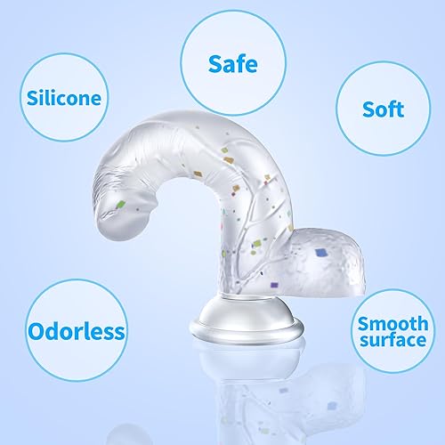 Miniatura 6 de Consolador de silicona transparente de confeti de 8.2 pulgadas con base de ventosa acampanada para jugar con manos libres, consolador flexible con
