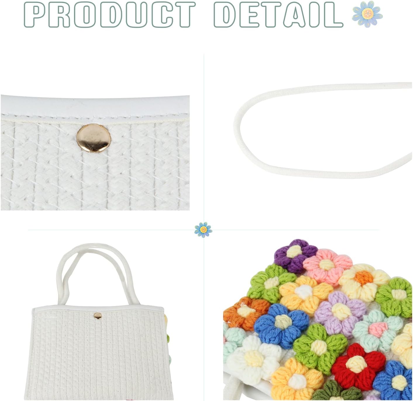 SUKUTU Women Small Flower Handwoven Crossbody Handbag Cute Multicolored Purse Bag Cotton Crochet Shoulder Bag | Small, Flower, Handwoven, Cute, Bag, Cotton, Crochet - Image 6