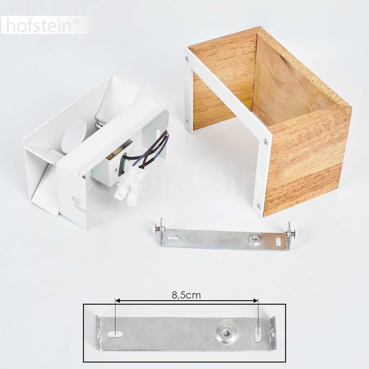 HOFSTEIN Wandleuchte Badajoz, Moderne Wandlampe aus Holz/Metall in Natur/Weiß, Indirekte Beleuchtung, eckige Leuchte mit verschiedenen Up & Down Lichteffekten im skandinavischen Design, 1-flammig G9