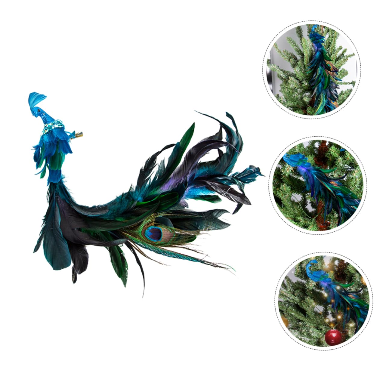 TOPBATHY 3St Weihnachtsbaumanhänger simulierter Blauer Pfau mit langem Weihnachtsdekorationen (2er-Pack) Weihnachtsvogelfigur Pfauen-Clip-Ornament Baumschmuck zum Anklipsen