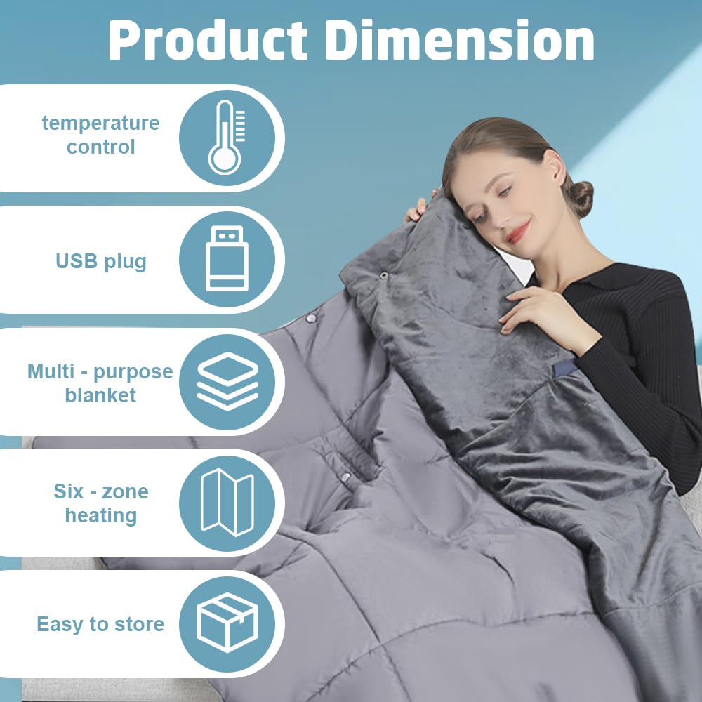 Coperta elettrica con batteria senza fili, 1600 mAh, 7,4 V, protezione dal surriscaldamento, coperta termica portatile senza fili, con 6 zone di riscaldamento e 3 livelli di temperatura per