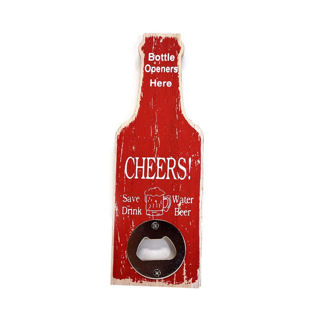 STRIPES® Essentials Multi Color Wooden Decorative Wall Hanging Bottle Opener for Home use/Kitchen use/Restaurant use/Hotel use/bar Tool/Pub Tool (Red)