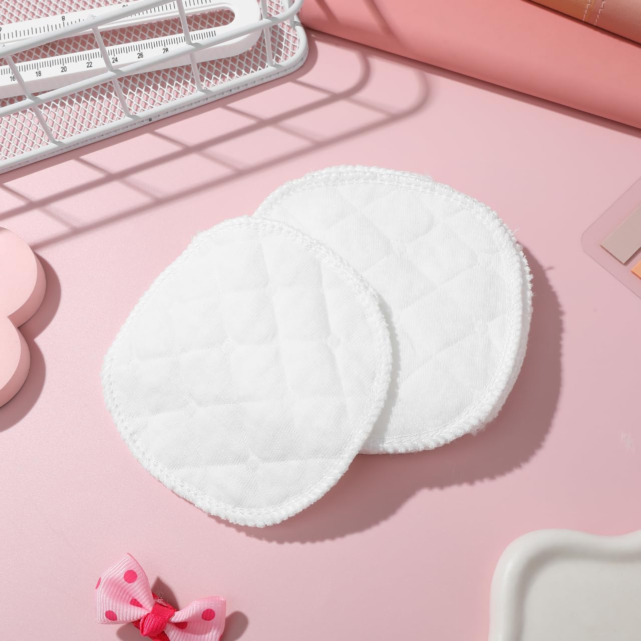 Totority Reusable Cotton Nursing Pads 12Pcs Ultra Absorbent 3-Layer Breastfeeding Pads with Contoured Shape - Washable & Leakproof Breast for Nursing Mothers, Skin-Friendly Bra Inserts