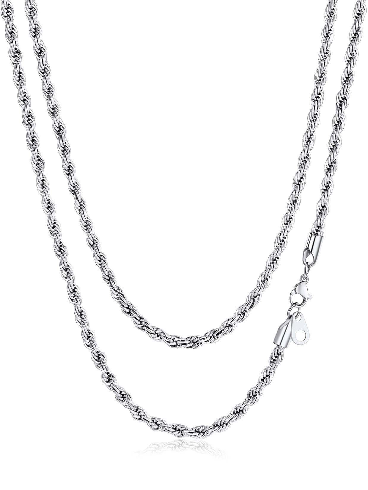 Suplight Rope Chain for Men 2/3mm Stainless Steel/Black/Gold Box Chains Necklace for Men Women, 16-32 inch Hip Hop Snake/Wheat Chain Choker Necklace,