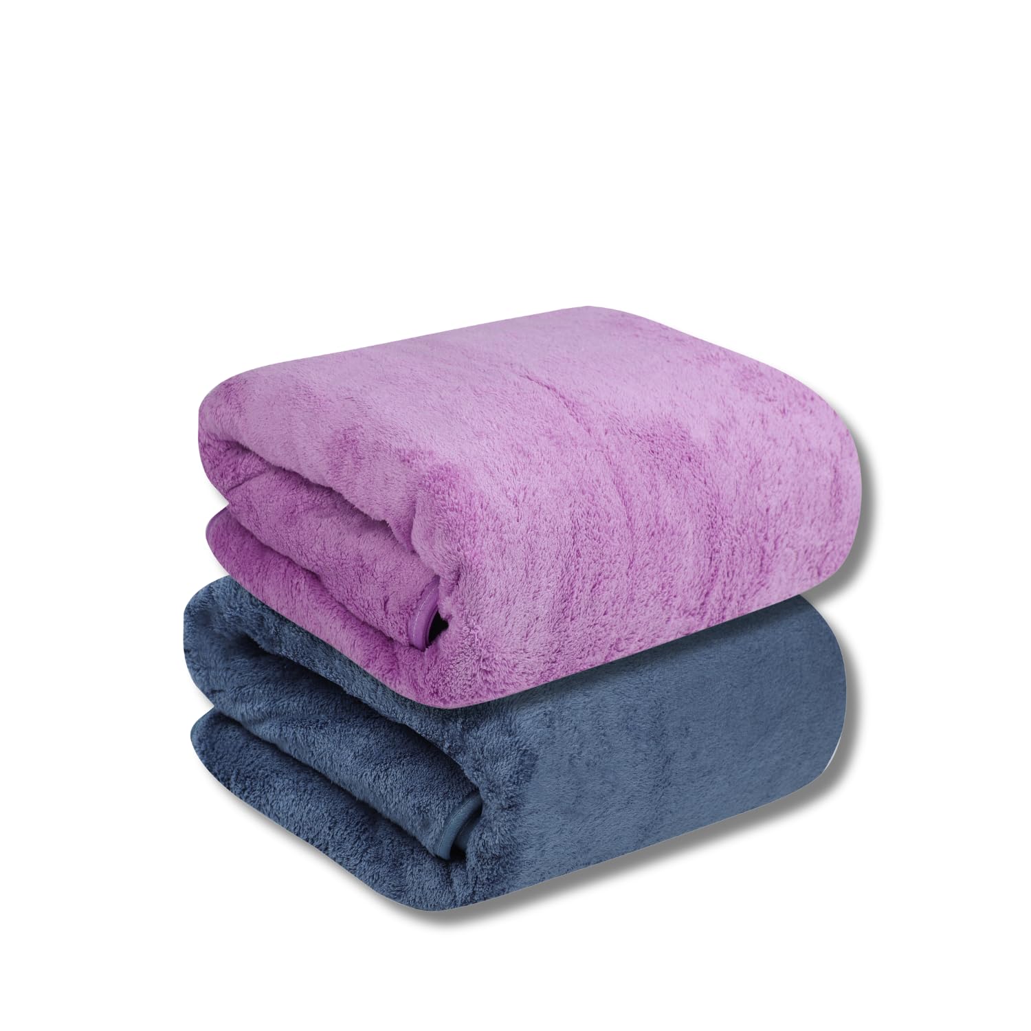 Fezora® Toallas de baño de microfibra de 500 g/m², (70 x 140) felpa extrasuave y secado rápido, alta absorción con toallas de gran tamaño para baño (paquete de 2) (azul oscuro y morado)