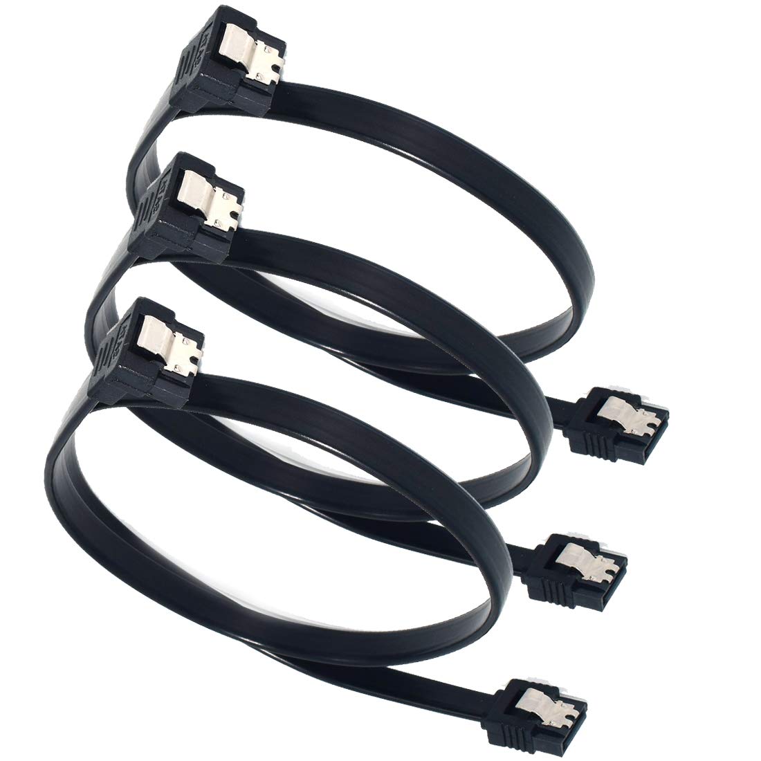 SATA Cables, Sata III 6.0 Gbps Cable 90 Degree Right Angle Data Cable 7 Pin with Locking Latch 18Inch for SATA HDD, SSD, CD Driver etc(3 Pack)