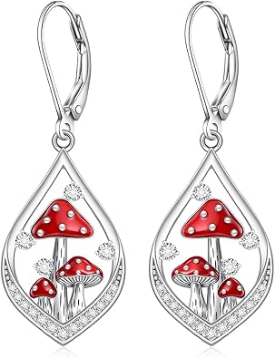 Mushroom Earrings for Women S925 Sterling Silver Mushroom Jewelry Drop Dangle Leverback Mothers Day Gifts