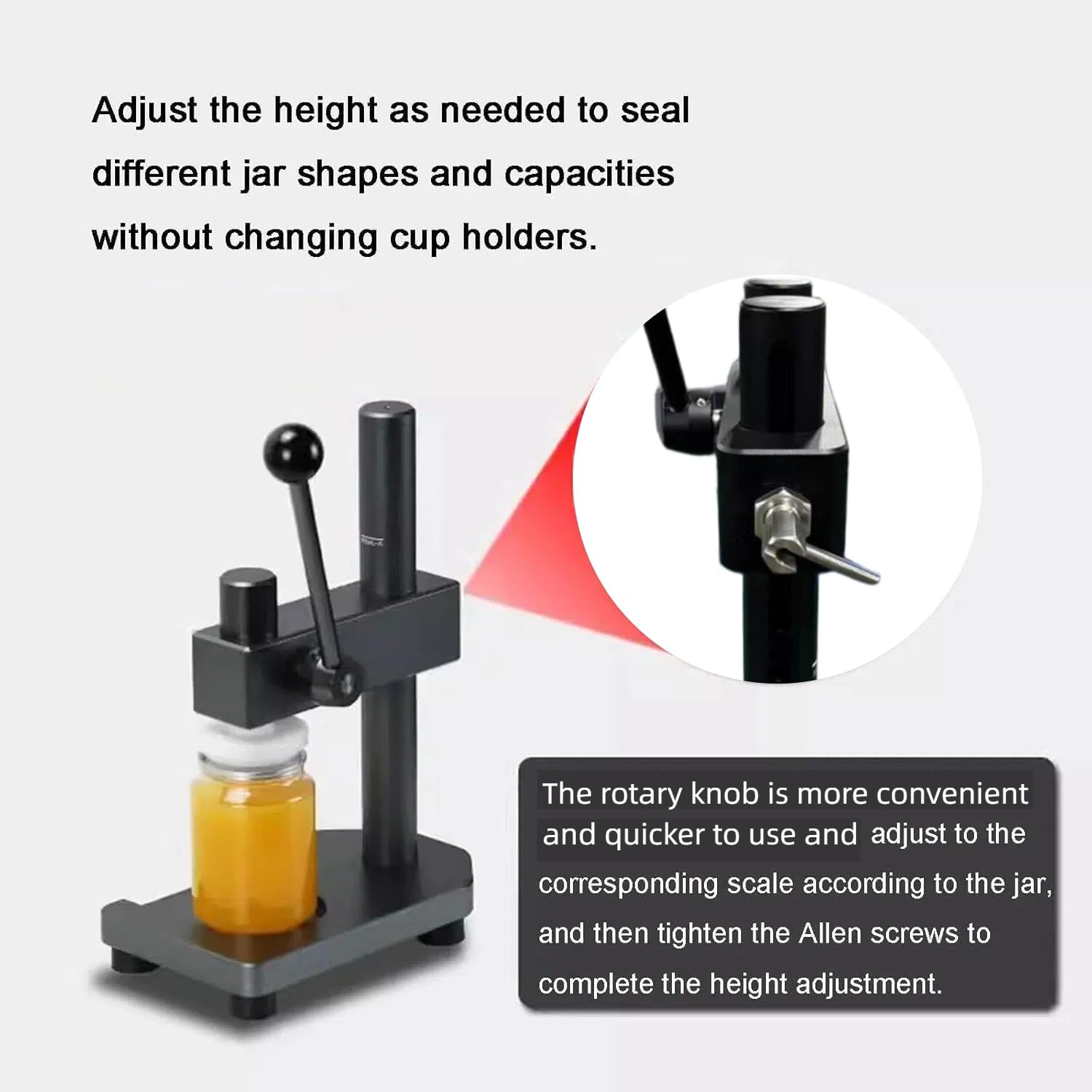 Sigillatrice manuale e per barattoli e bottiglie, chiusura a mano in lega di alluminio con altezza regolabile, capacità di chiusura 250/330/500 ml, collo bottiglia da 5,5 cm