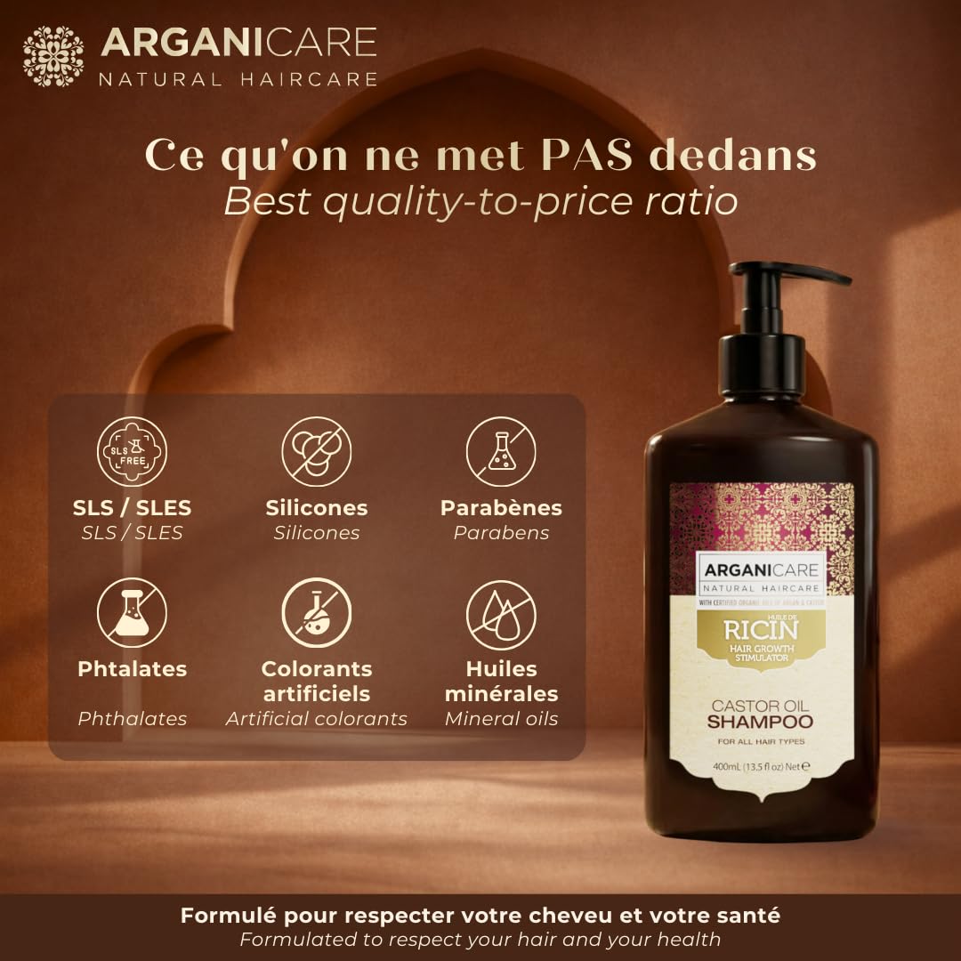 Arganicare Champú crecimiento cabello aceite ricino argán orgánico 400 ml
