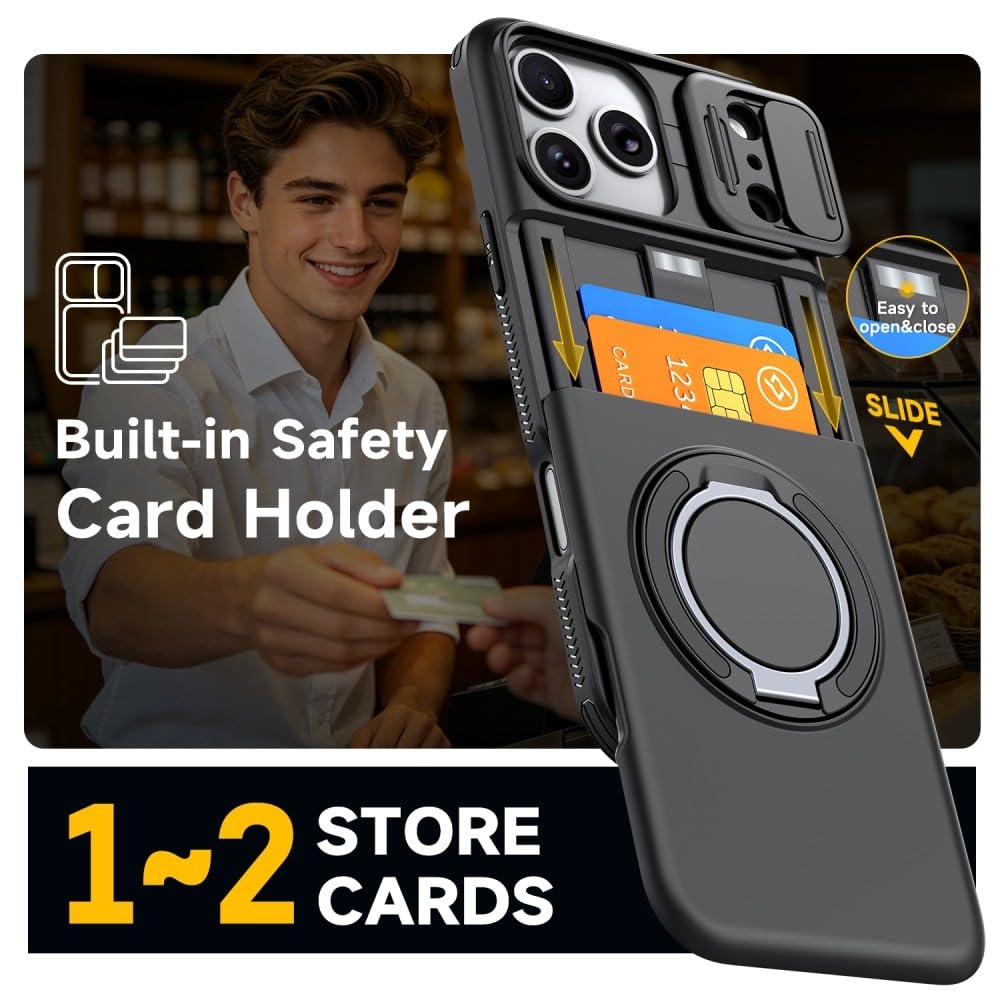 Carcasa genérica compatible con iPhone 15 Pro (color: negro) a prueba de golpes con ranura para tarjetas
