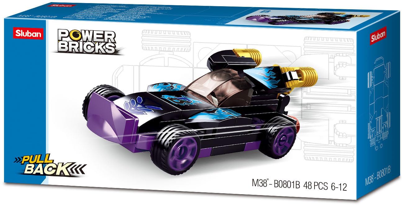 SlubanKlemmbausteine SL07176, Pullback Auto Raptor (48 Pieces) [M38-B0801B] Play Set, Clamp Building Blocks, Racing Car, Without Toy Figure, Car Club, Colourful