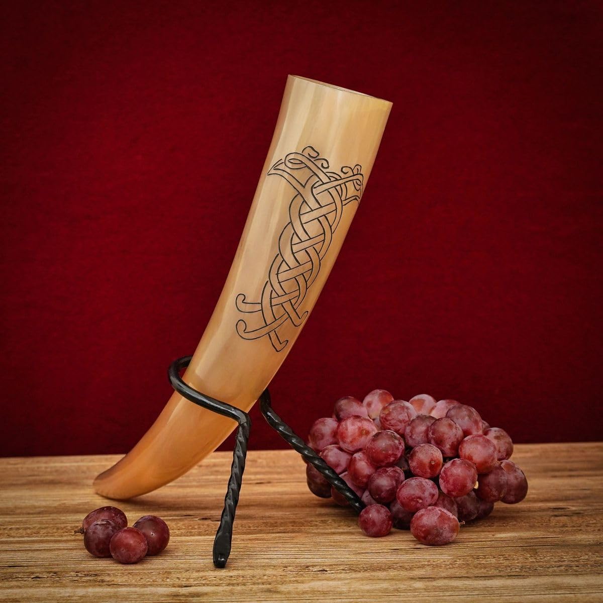 Mythrojan Cuerno tallado Viking Ravan auténtico vino vikingo/aguamiel, 400 ml, acabado pulido