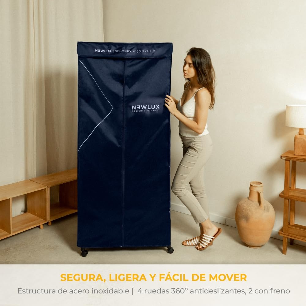 NEWTECK Przenośna elektryczna suszarka do prania Secadry XXL, z wentylacją, 1200 W, duża pojemność 15 kg, timer 180 min, 3 stopnie, cicha, wielofunkcyjna, suszarka, niebieska