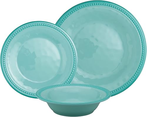 Miniatura 2 de UP ware - Juego de vajilla de melamina con cuentas de 12 piezas, juego de platos para exteriores, juegos de platos y cuencos, servicio para 4, azul