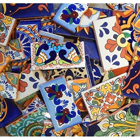 Broken Mexican Talavera Tiles Handmade Mix Designs 10 Pounds Cover