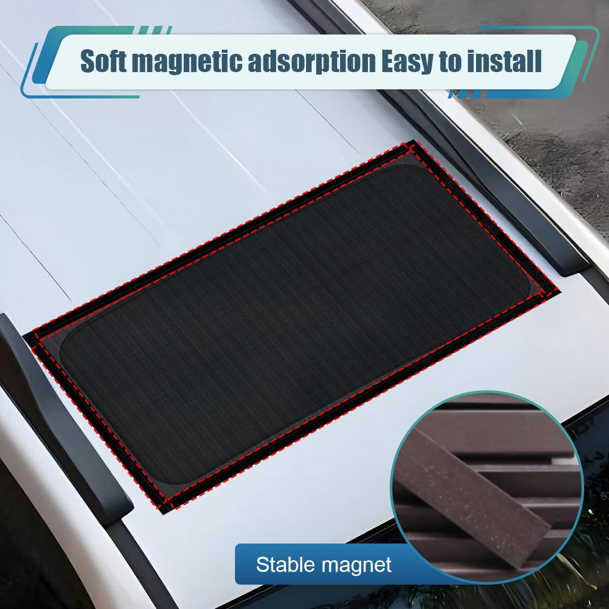 Craedli Magnetic Car Sunroof Sun Shade Breathable Mesh, Car Roof Sun Protection Cover for Camping, Quick Install, Universal Automotive Window Screen for SUVs, Trucks, Sedans (Black)