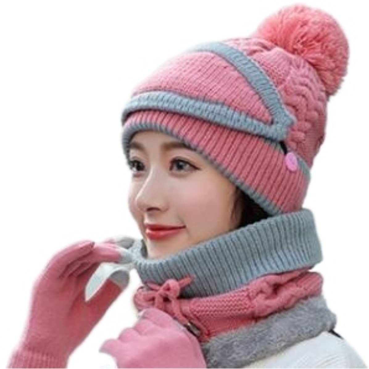Gorro Invierno Sombrero Máscaras De Invierno Sombrero Bufanda, Gorro De Punto Para Mujer Calentador De Cuello Máscara De Esquí Térmica A Prueba De Viento Sombrero Invierno Moda