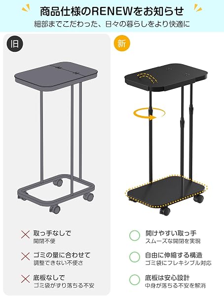 【高さ調節】ゴミ袋ホルダー ふた付き ゴミ箱 45L 30L TTWO ゴミ袋スタンド 20L~90L対応 取っ手&底板付き 袋落ち防止 使いやすい ポリ袋ホルダー キッチン 分別ゴミ箱 スリム におい遮断 レジ袋ホルダー キャスター/アジャスター付き おしゃれ お手入れ簡単 省スペース (ブラック-縦開き) - 3